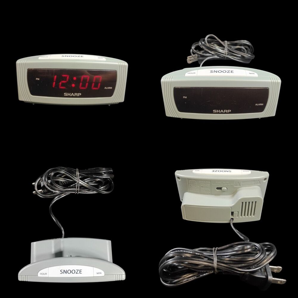 SHARP DIGITAL ALARM CLOCK Loud Alarm Snooze Keyboard Controls LED Display Gray